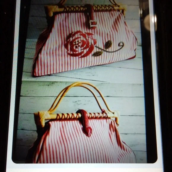 Brighton Canvas & Leather Bag W/Bamboo Handles - Picture 3 of 13